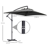 Outsunny 3(m) Cantilever Overhanging Parasol, with Cross Base - Grey