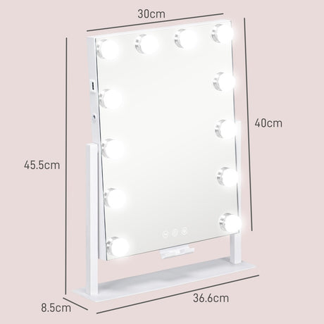 HOMCOM 12 LED bulb Tabletop Makeup Mirror, with Adjustable Settings