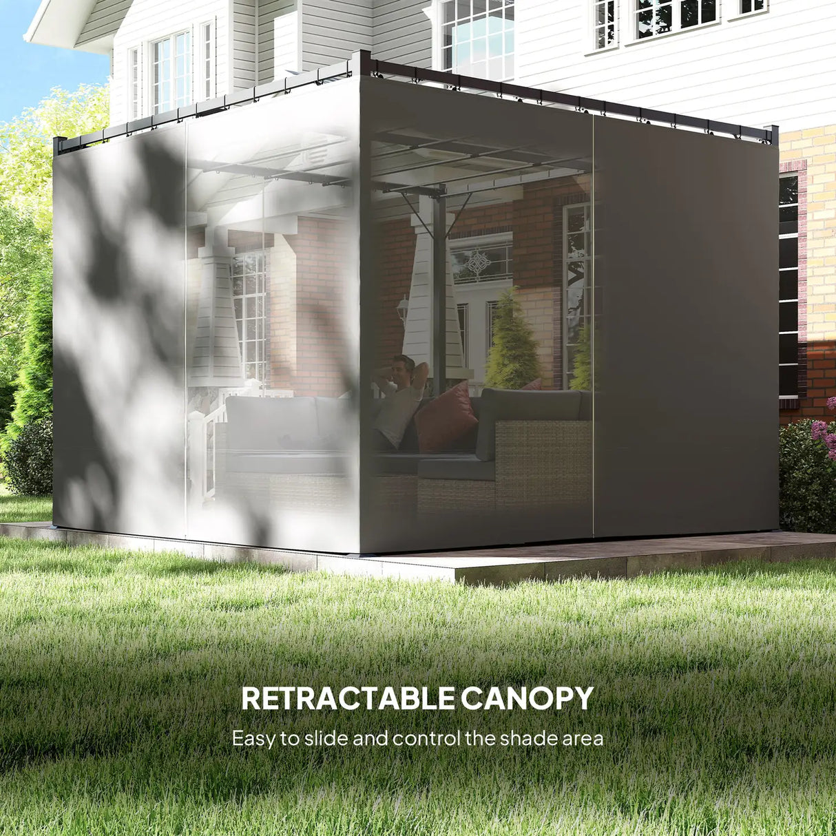 Outsunny 3 x 3m Moving Canopy Metal Pergola, with Curtains - Grey