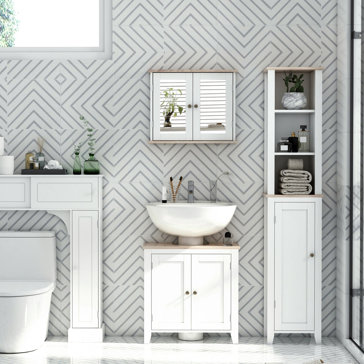 kleankin Under Sink Cabinet, Bathroom Sink Cabinet with 2 Doors, Pedestal Under Sink Design, Freestanding Bathroom Cupboard with Adjustable Shelf, White