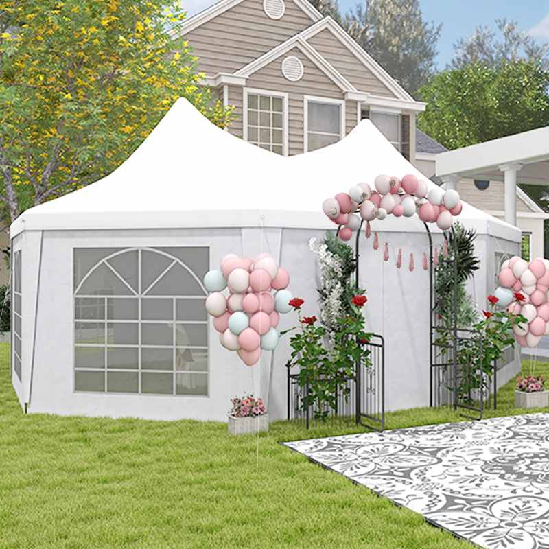 Outsunny 6.8x5M Octagonal Marquee Gazebo, Heavy Duty Wedding Party Tent with Sides and Doors, White