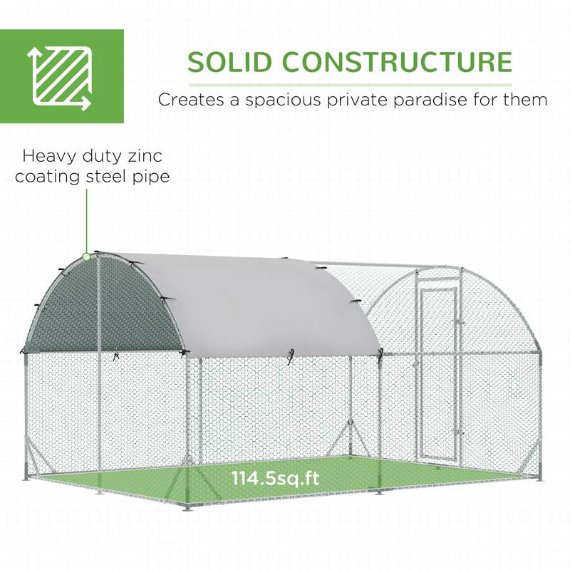 PawHut Walk In Chicken Run Galvanised Chicken Coop Hen Poultry House Cage Rabbit Hutch Pet Playpen Garden with Water-Resist Cover, 2.8 x 3.8 x 2m