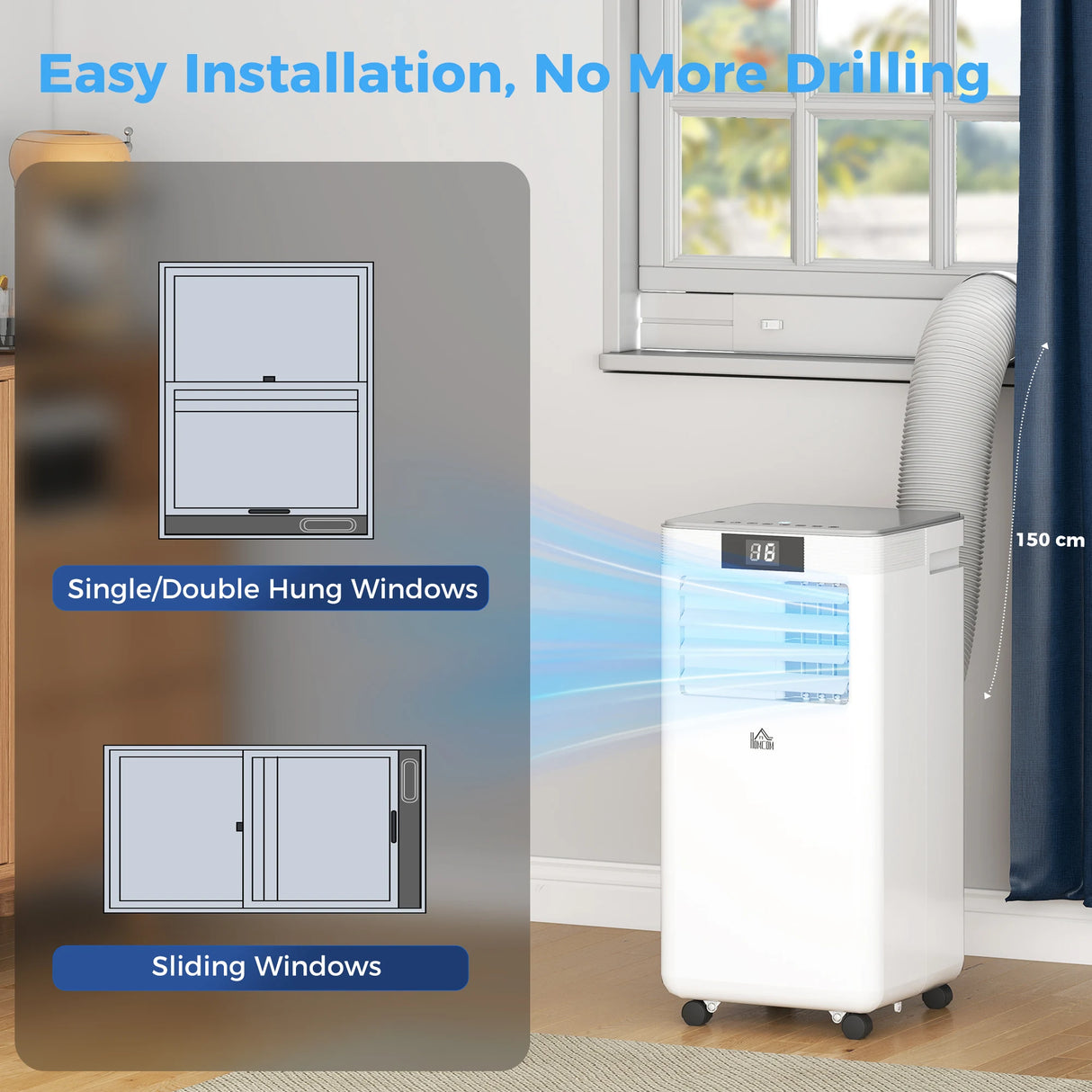HOMCOM 7000 BTU Air Conditioning Unit, 3-in-1 Portable Air Conditioner, Dehumidifier, Cooling Fan with Remote Control, LED Display, 2 Speeds, 24H Timer, Window Venting Kit, 15m2