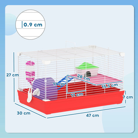 PawHut Hamster Cage, Small Gerbil Cage 2 Tiers Portable w/ Handle, Exercise Wheel, Water Bottle, Dishes