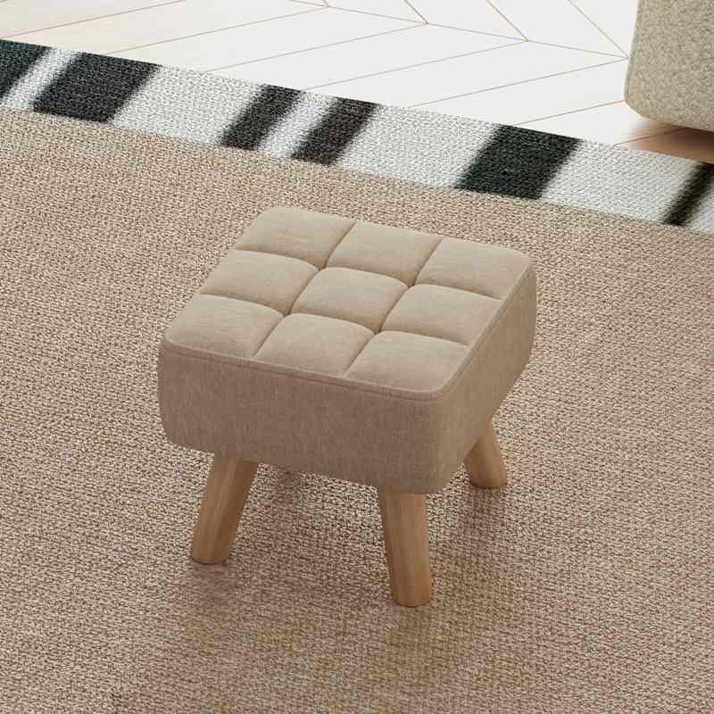 HOMCOM Linen-Look Square Padded Footstool - Brown