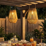 Outsunny Hanging Solar Lanterns, 2 Pack Rattan Solar Lights with Handle for Patio, Pathway, Terrace, Auto On/Off, Brown