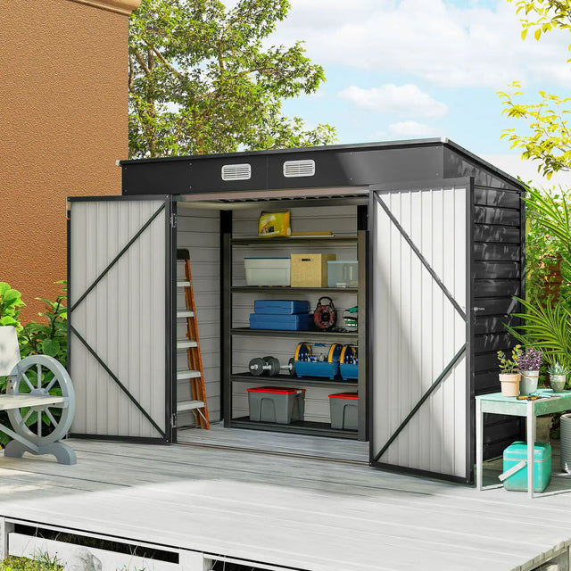 Outsunny 3.7 x 7.9ft Galvanised Steel Shed, with Latched Door and Padlock - Grey