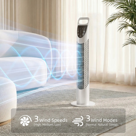 HOMCOM Tower Fan Oscillating 3 Speeds 3 Winds 40W w/ RC Timer Quiet - White