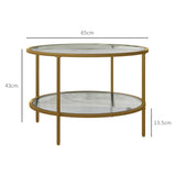 HOMCOM Round Coffee Table with Storage, 2-Tier Tempered Glass Coffee Table with Steel Frame for Living Room, Gold Tone