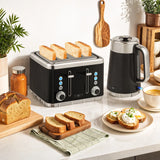 HOMCOM Electric Stainless Steel Kettle and Toaster Set, 3000W 1.7L UK Strix Thermostat Fast Boil Kettle w/ Limescale Filter, Cool Touch Body, 4 Slice Toaster with 7 Browning Levels, Crumb Tray, Black