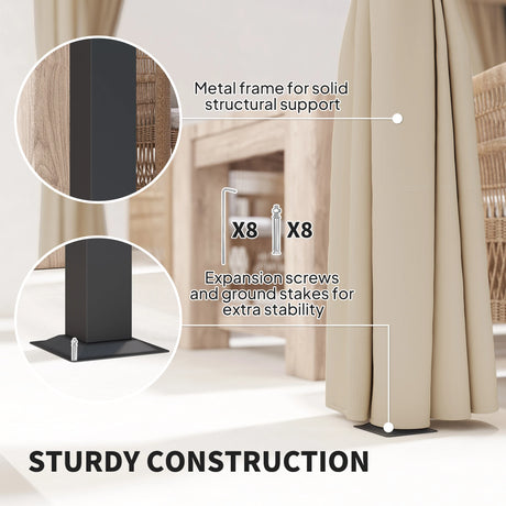Outsunny 3 x 3(m) Retractable Pergola, Garden Gazebo Shelter with Curtains, for Grill, Patio, Deck, Beige