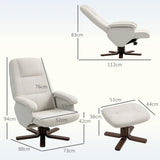 HOMCOM Linen Swivel Recliner Chair with Footstool, Upholstered Reclining Armchair with Wooden Base for Living Room, Beige