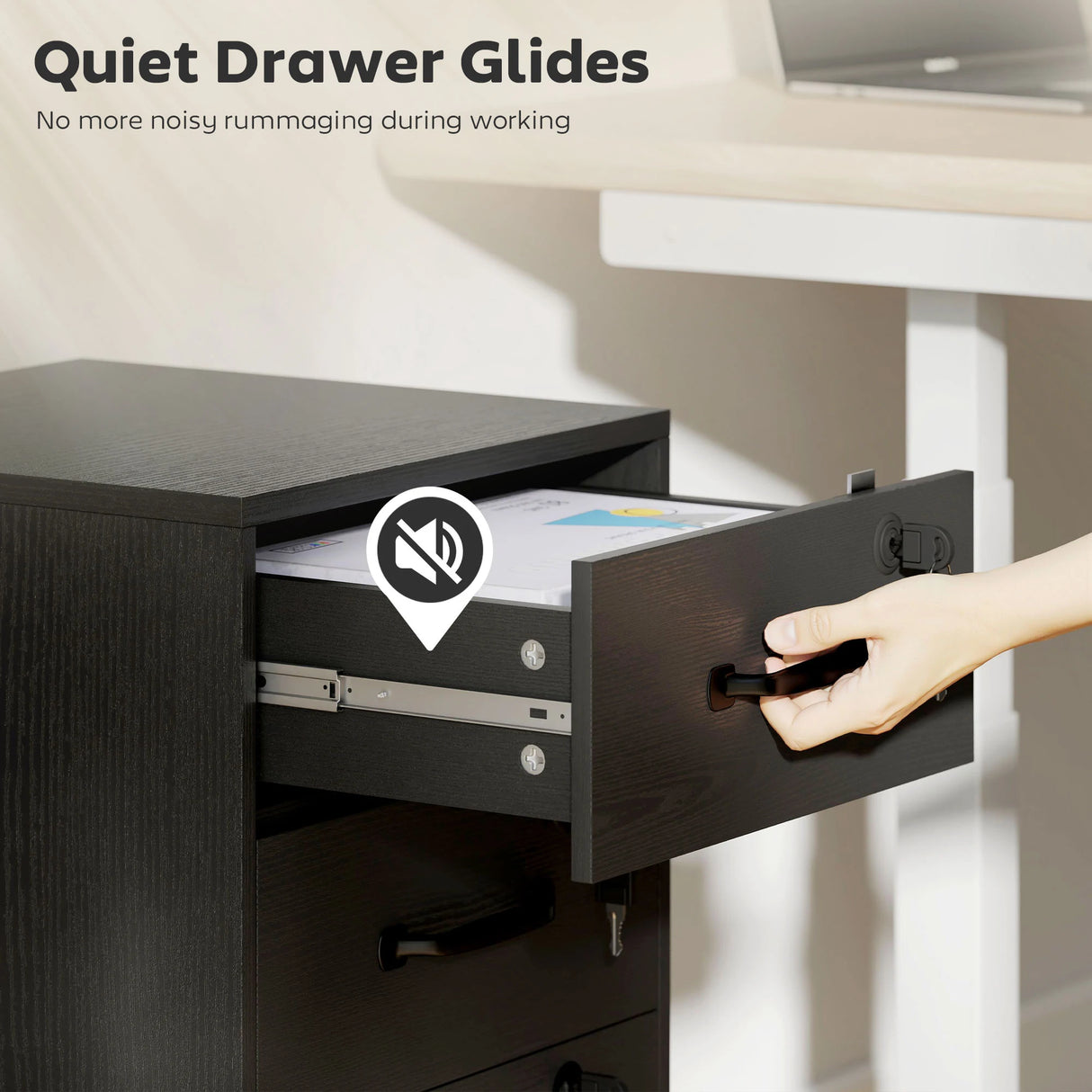 HOMCOM Three Drawer Wood-Effect Filing Cabinet - Black