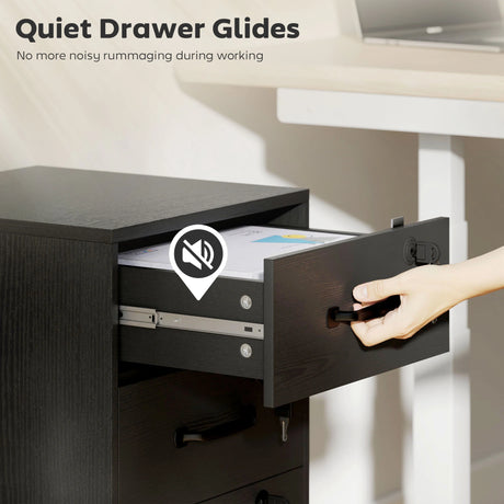 HOMCOM Three Drawer Wood-Effect Filing Cabinet - Black