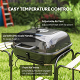 Outsunny Charcoal Barbecue Grill Portable BBQ Grill with 1840 cm2 Cooking Area, 3 Shelves, Adjustable Vent, Lockable Lid, Wheels for Outdoor Cooking, Garden Party, Black