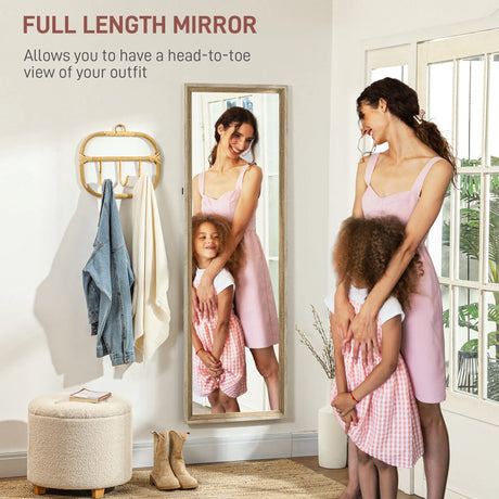 HOMCOM 162.6 cm Two-Tone Full Length Mirror - White/Oak-Tone