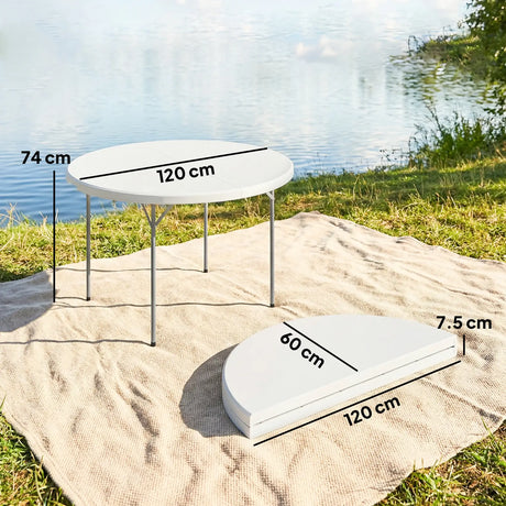 Outsunny 4ft Folding Picnic Table, Camping Table with Non-slip Foot Pads and Metal Frame, 100 kg Load, for Garden, White