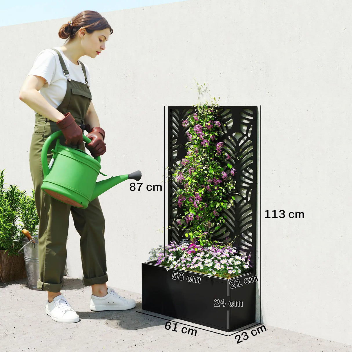 Outsunny Metal Garden Bed for Garden with Trellis, Wall Mounted or Freestanding Raised Planter with Privacy Screen