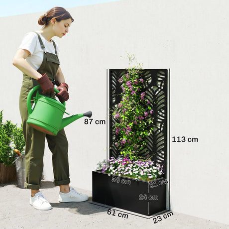 Outsunny Metal Garden Bed for Garden with Trellis, Wall Mounted or Freestanding Raised Planter with Privacy Screen