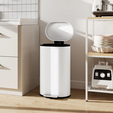 HOMCOM 30 L Modern Curved Kitchen Bin - Cream