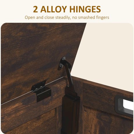 HOMCOM Storage Chest, Modern Storage Trunk with 2 Safety Hinges and Cut-out Handles, Wooden Toy Box for Living Room, Entryway, 76 x 40 x 48 cm, Rustic Brown