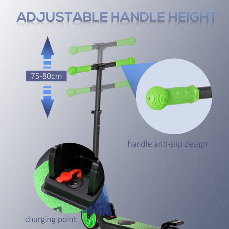 HOMCOM Folding Electric Scooter with Brake, for Ages 6+ Years, 8km/h Maximum Speed, Green