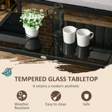 Outsunny 5 Seater Garden Corner Sofa Set, 4 Pieces Metal Garden Furniture Set with Loveseats, Glass Top Coffee Table, Breathable Mesh Pocket, Outdoor Conversation Furniture with Cushions, Light Grey