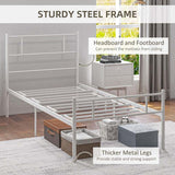 HOMCOM Single Bed Frame, Metal Bed Base with Headboard and Footboard, Metal Slat Support and 31cm Underbed Storage Space