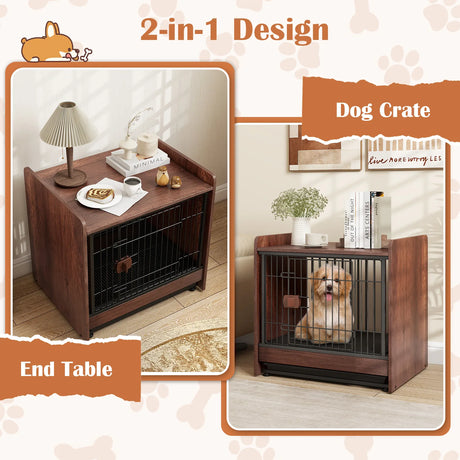 Dog Crate Furniture Indoor Dog Cage with Removable Tray
