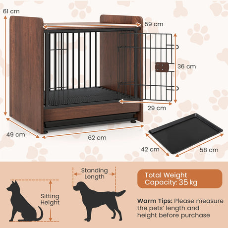 Dog Crate Furniture Indoor Dog Cage with Removable Tray