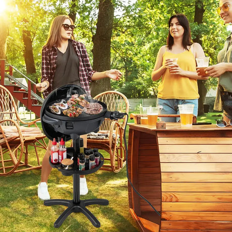 Indoor Outdoor Grill with 2-Zone Non-Stick Grilling Plate-Black