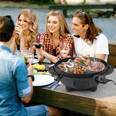 Indoor Outdoor Grill with 2-Zone Non-Stick Grilling Plate-Black