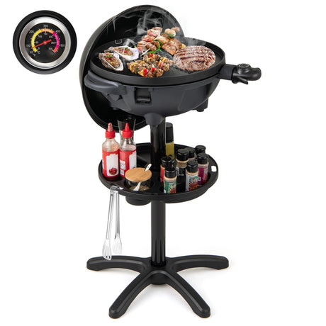 Indoor Outdoor Grill with 2-Zone Non-Stick Grilling Plate-Black