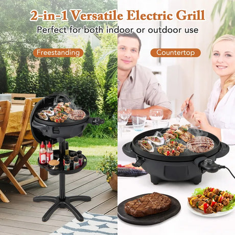 Indoor Outdoor Grill with 2-Zone Non-Stick Grilling Plate-Black