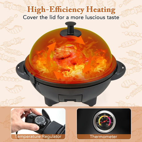 Indoor Outdoor Grill with 2-Zone Non-Stick Grilling Plate-Black