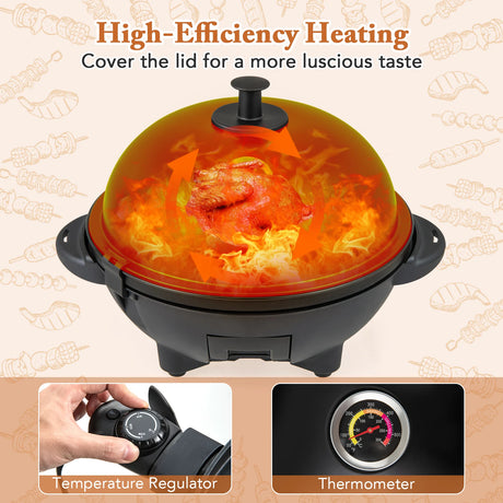 Indoor Outdoor Grill with 2-Zone Non-Stick Grilling Plate-Black