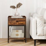 Nightstand with Charging Station Storage Drawer and Open Shelf-Rustic Brown