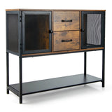 Industrial Buffet Sideboard with 2 Metal Mesh Cabinets for Living Room & Kitchen