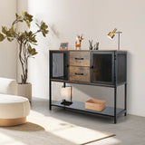 Industrial Buffet Sideboard with 2 Metal Mesh Cabinets for Living Room & Kitchen
