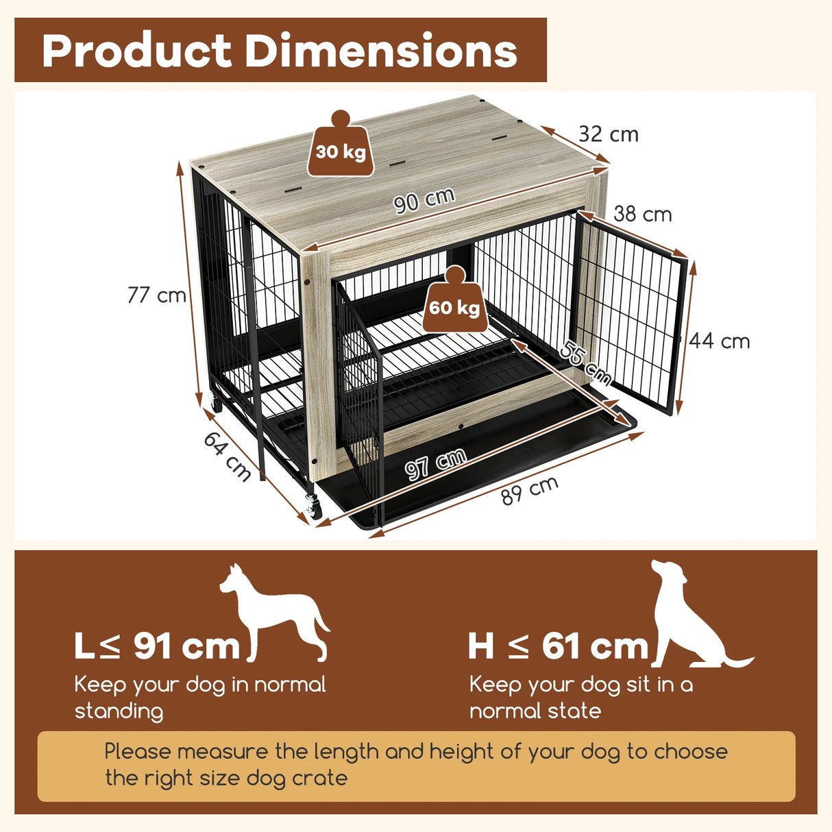 Industrial Dog Kennel with Flip-up Top 3 Lockable Doors and Removable Tray-Gray