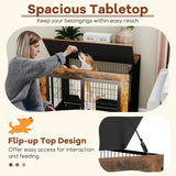 Industrial Dog Kennel with Flip-up Top 3 Lockable Doors and Removable Tray-Rustic Brown
