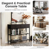 100cm Console Table with 2 Drawers &amp; 2-Tier Shelves &amp; Anti-Toppling Design-Coffee