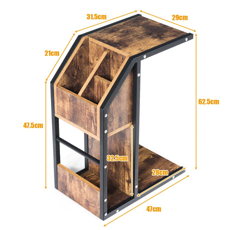 Industrial C-Shape Snack End Table with Storage Space