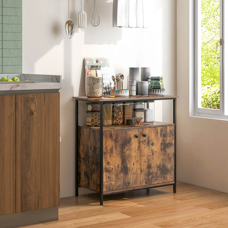 Industrial Sideboard Wooden Storage Cabinet with 2-Door-Rustic Brown