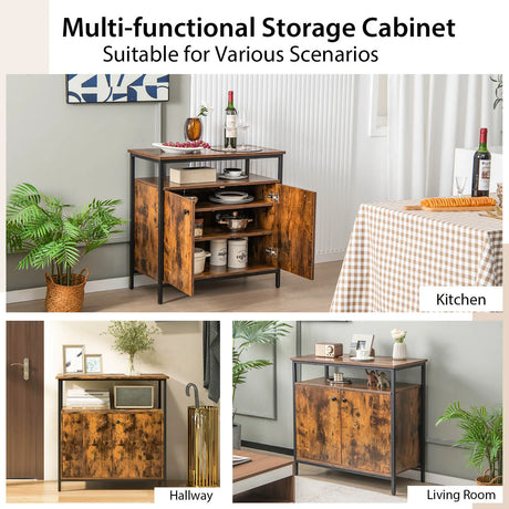 Industrial Sideboard Wooden Storage Cabinet with 2-Door-Rustic Brown