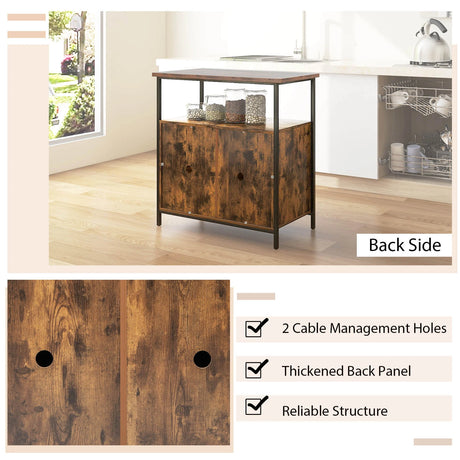 Industrial Sideboard Wooden Storage Cabinet with 2-Door-Rustic Brown
