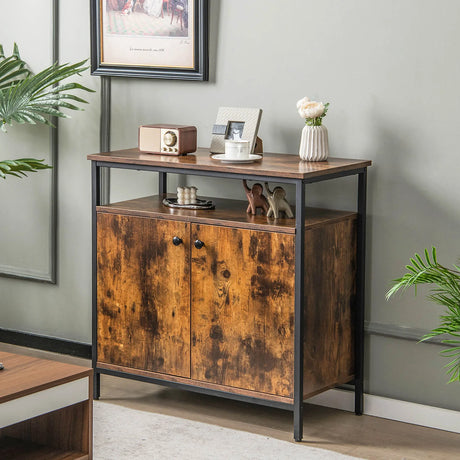 Industrial Sideboard Wooden Storage Cabinet with 2-Door-Rustic Brown