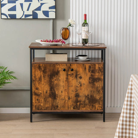 Industrial Sideboard Wooden Storage Cabinet with 2-Door-Rustic Brown