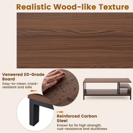Industrial TV Stand for TVs up to 120 CM with Open Storage Shelves-Walnut