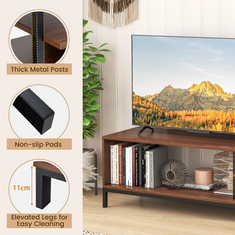 Industrial TV Stand for TVs up to 120 CM with Open Storage Shelves-Walnut